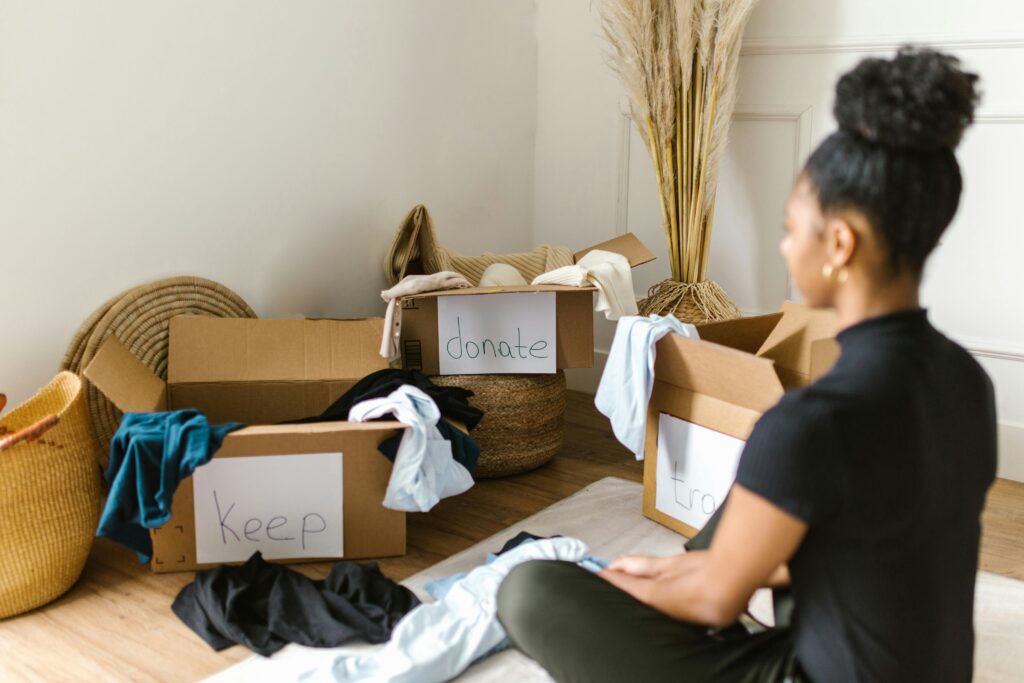 woman organizing and decluttering her home